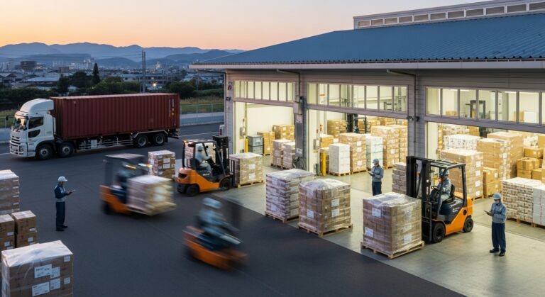Warehouse and dispatch illustration for SUMOTORI Trade